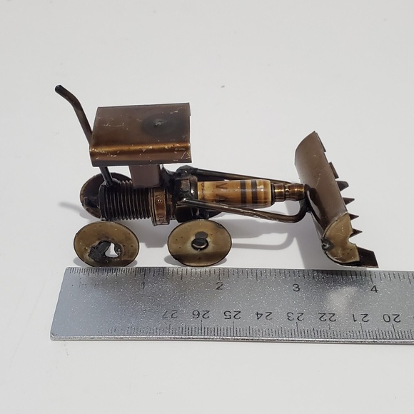Spark Plug Hand Crafted Metal Sculpture Tractor Figurine Home Office Decor - Picture 7 of 8